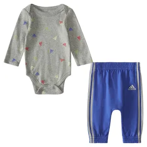 Adidas Baby Boys Long Sleeve Printed Bodysuit and Joggers, 2 Piece Set - Medium Gray Heather