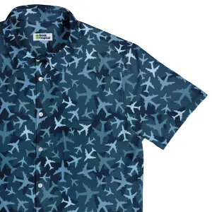 Airplanes Blue Camouflage Blue Button Up Shirt