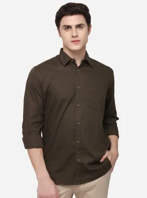 Dark Olive Tailored Fit Solid Casual Shirt | JadeBlue