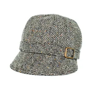 Flapper Cap - Black & White Herringbone