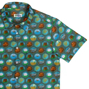 Hexagon Tile Game Symbols Button Up Shirt